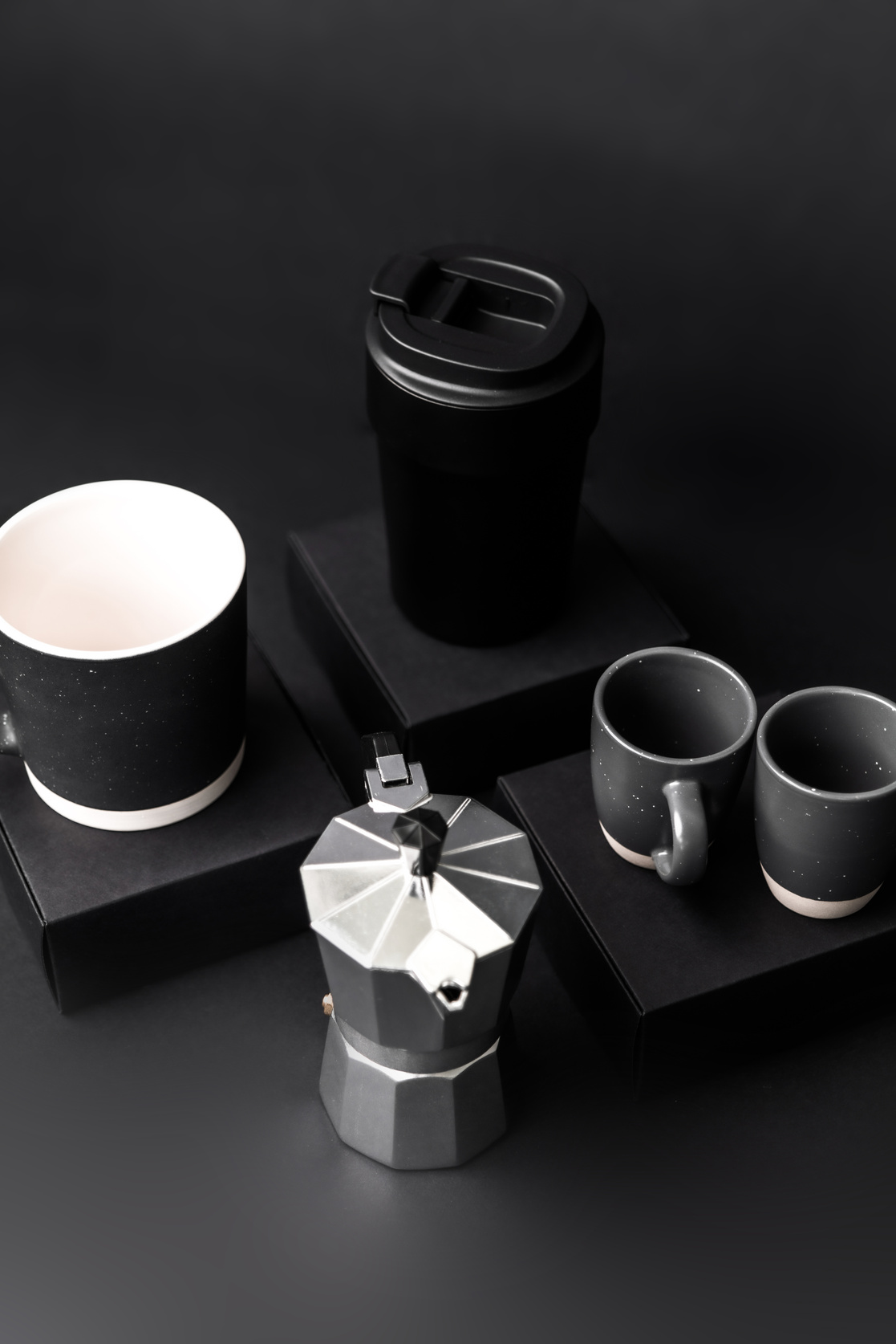 Monochromatic Cups, Tumbler, and Coffee Pot